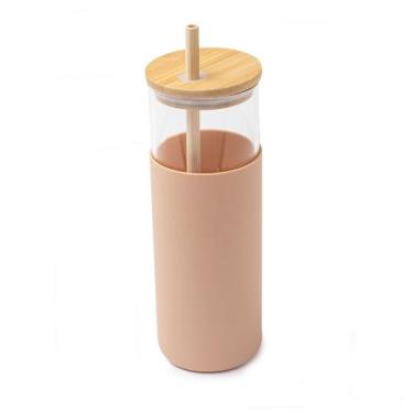 Imagem de Copo Vidro com Tampa e Canudo De Bambu Otimo Para Bebidas Geladas - HO