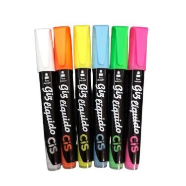 Imagem de Giz Líquido Marcador Multiuso Cis Kit C/ 6 Cores Neon