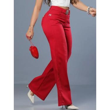 Imagem de Calça Wide Leg Vermelha Com Cinto PitBull Jeans 89499 COR:VERMELHOTAMA