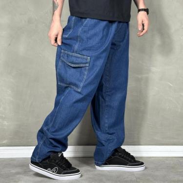 Imagem de Calça Cargo Jeans Magic Jump Azul Escuro -, M, Azul marinho