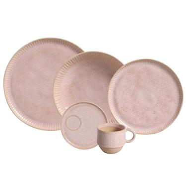 Imagem de Aparelho de Jantar Linhas Litchi 30 Peças Cerâmica Stoneware para Mesa Posta Rosa Porto Brasil