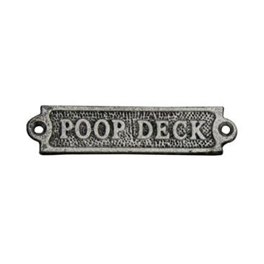 Imagem de Hampton Nautical Rustic Silver Cast Iron Poop Deck Novelty Door Sign 6" - Metal Wall Plaque - Metal Wall Art