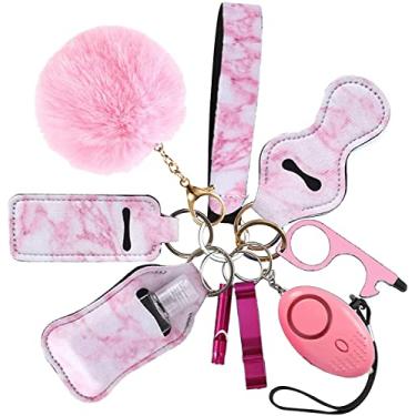 Imagem de AMIR Conjunto de Chaveiro de Segurança para Mulheres, 10 Pcs Acessórios para Chaveiro de Segurança, Conjunto de Chaveiro de Auto-Defesa com Alarme Pessoal, Pink (Pink)