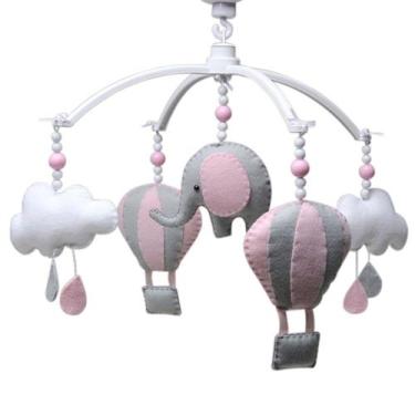 Imagem de Móbile Musical Elefante Balão Rosa Quarto Bebê Infantil Menina - Potin