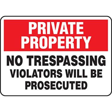 Imagem de Accuform MATR960VA Placa de segurança de alumínio, lenda "Private Property No TRESPASSING Violators Will Be Prosected", 18 cm de comprimento x 25 cm de largura, vermelho/preto sobre branco