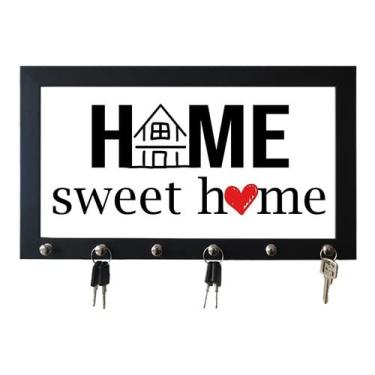 Imagem de Porta Chaves com Moldura com 6 ganhos Home Sweet Home Casa (Preto)