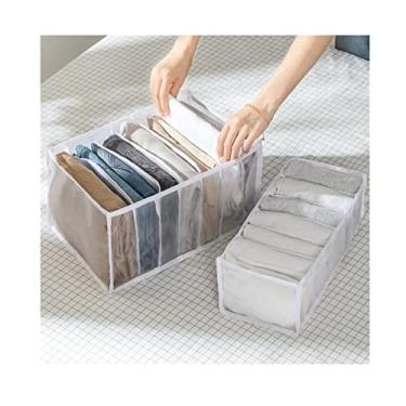 Imagem de Rayeeley 2 organizadores de gaveta dobrável de 7 grades, caixa organizadora de armazenamento de roupas para armário, organizadores de gaveta de nylon para calças jeans, camiseta, legging (branco)