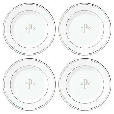 Imagem de Lenox Pratos de jantar Tidbit com monograma de bloco de platina, conjunto de 4, P