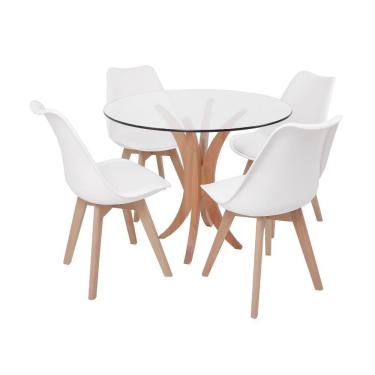 Imagem de Mesa De Jantar Tampo De Vidro 90cm Com 4 Cadeiras Branco
