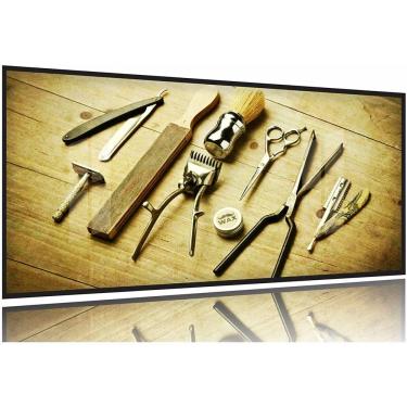 Imagem de Quadro Barbearia Decorativo Instrumentos Retrô 130x60 Moldura Preta 2x2