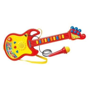 Imagem de Guitarra Infantil Brinquedo Microfone Luzes Músicas Bebês - Dm Toys