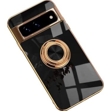 Imagem de ZiEuooo Capa de telefone macia para suporte de anel de dedo magnético de carro para Google Pixel 7/7Pro 6A 5A Shell. Capa galvanizada leve fina elegante suporte (preta, Pixel 7 Pro)