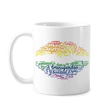 Imagem de Caneca Lips Kiss Lgbt Rainbow Wordcloud cerâmica xícara de café porcelana louça