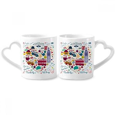 Imagem de Love Heart Big Ben Bus Reino Unido bandeira marco casal conjunto de canecas de porcelana copo amante coração alça