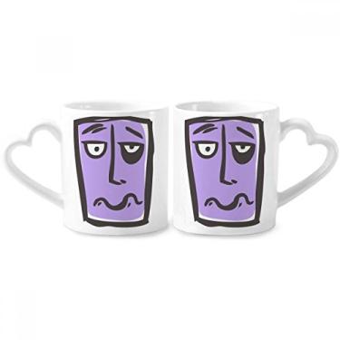 Imagem de Conjunto de canecas de porcelana de casal feliz desenho de rosto abstrato sorridente copo de cerâmica alça de coração