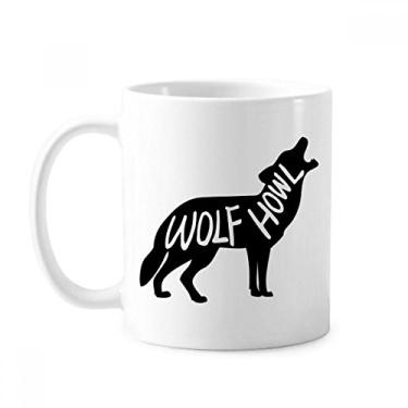 Imagem de Caneca natural de cerâmica com contorno de animal de lobo preto cerâmica xícara de porcelana de café