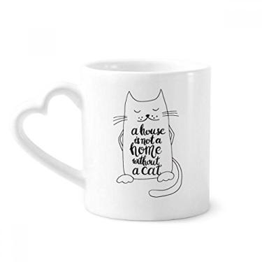 Imagem de Caneca Cat In Home preta e branca citação café cerâmica copo de coração de vidro
