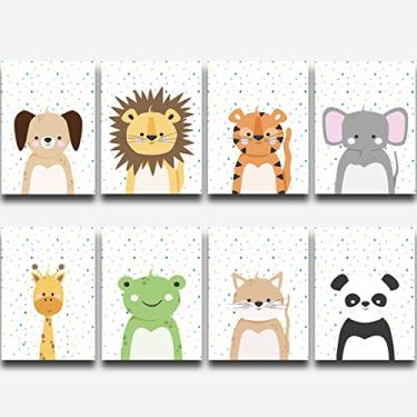 Imagem de Kit 8 Quadros Placas Decorativas Animais Fofos Infantil MDF