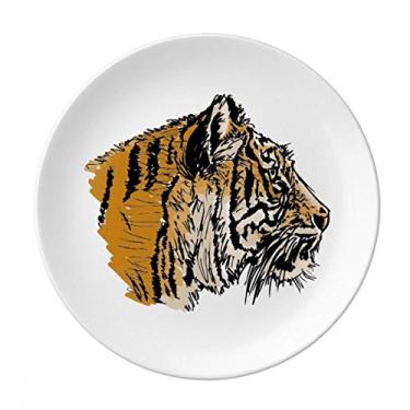 Imagem de Prato de sobremesa com cabeça de tigre Close-up King Animal Selvagem Porcelana Decorativa 20,32 cm Casa de jantar