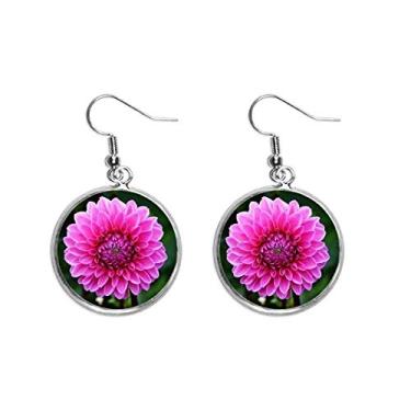 Imagem de Brinco feminino com pingente de orelha de folhas verdes lindas flores grandes rosa