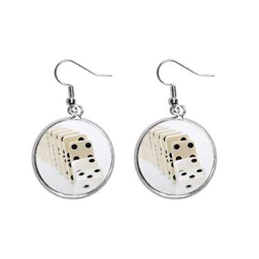 Imagem de Gambling Pai Gow Donoes Photo Ear Dangle Silver Drop Brinco Joalheria Mulher