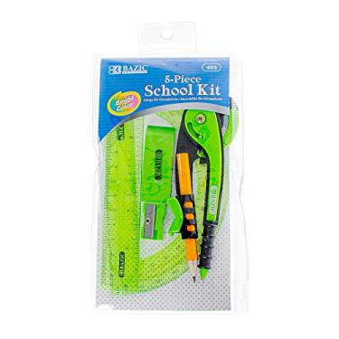 Imagem de West Coast Paracord kit escolar de 5 peças com bolsa de zíper – bússola colorida, transferidor, régua, borracha, apontador – conjunto de ferramentas geométricas e matemáticas (verde)