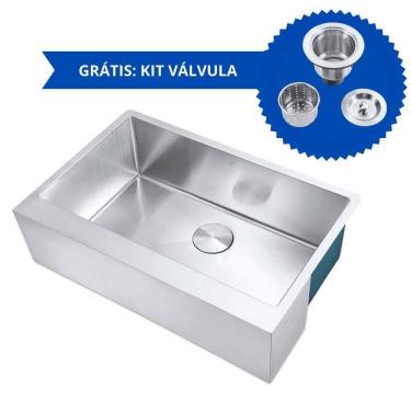 Imagem de Kit Cuba Americana Farmhouse Flat Aço Inox 1mm Escovado SA105-PF 75,49,8x22,8 cm + VÁLVULA