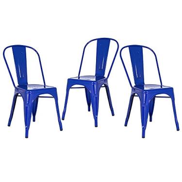 Imagem de Loft7, Kit 3 Cadeiras Iron Tolix Design Industrial em Aço Carbono Vintage e Elegante Versátil Sala de Jantar Cozinha Bar Varanda Gourmet, Azul Escuro