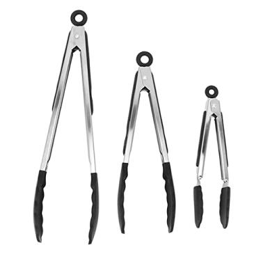 Imagem de Pinças de servir, multiuso de grau alimentício, 3 peças, pretas, fáceis de comer, para comida para pão para festa para cozinha