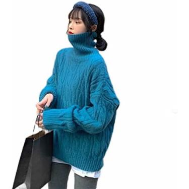 Imagem de Blusas Femininas Com Gola Tartaruga Blusas Femininas Com Decote Polo Manga Longa Gola Alta Pulôver Tricô Estilo Cardigã Suéter,Azul,Um Tamanho,Hilarious123