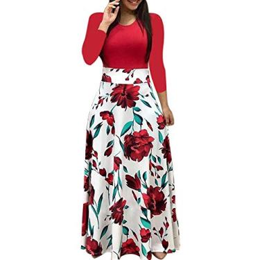 Imagem de UIFLQXX Vestidos de verão 2023 vestido casual feminino floral vestido longo moda boho longo feminino estampado vestido feminino, Vermelho, GG