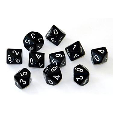 Imagem de Chessex: Conjunto de dez lados de matriz d10 (10) - Preto opaco com branco