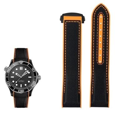 Imagem de BKUANE Pulseira de relógio de borracha de nylon de 20 mm 22 mm para Omega SEAMASTER PLANET OCEAN Men Deployant Clasp Strap Watch Watch Accessorie Silicone Watch (Cor: Preto laranja preto, Tamanho: 20mm)