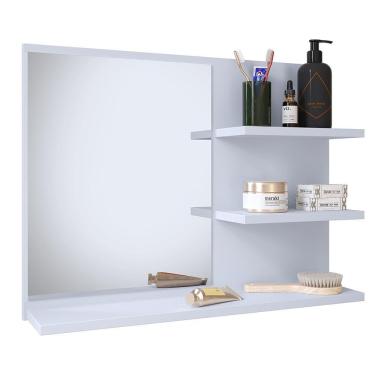 Imagem de Espelheira Parede Astra Pequena Prateleiras Organizadoras Espelho Banheiro Suspenso Resistente - RPM Móveis