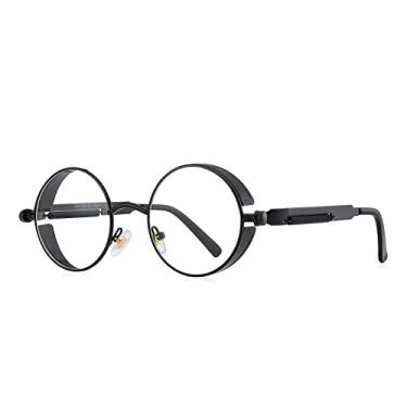 Imagem de MERRY'S Óculos de sol góticos Steampunk para mulheres e homens, armação de metal com lentes redondas S567, Armação preta/lente transparente, Lens width: 46 millimeters