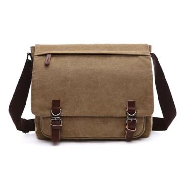 Imagem de Jueshanzj Bolsa de lona masculina e feminina bolsa transversal de ombro bolsa de computador de negócios, Caqui, Medium
