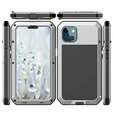 Imagem de Capa resistente para iPhone, capa de liga de alumínio de corpo inteiro 360 com película de silicone integrada, capa robusta de metal à prova de poeira, à prova de quedas, prata