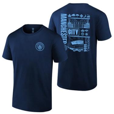 Imagem de Icon Sports Camisetas adultas oficialmente licenciadas pelo Manchester City, City Stadium | Curta | Azul-marinho, M
