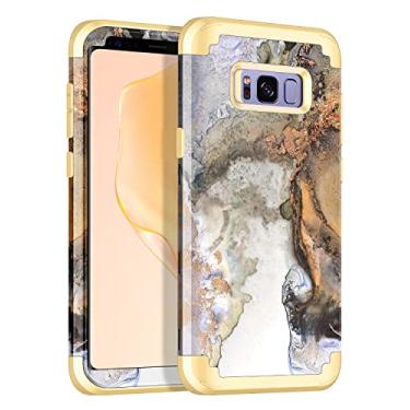 Imagem de Miqala Compatível com capa Galaxy S8, design de mármore de três camadas resistente à prova de choque plástico rígido capa protetora de borracha de silicone macia para Samsung Galaxy S8, ouro/cinza