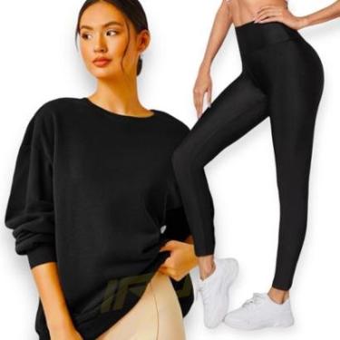 Imagem de Kit Blusão Blusa Moletom CARECA + Calça leg LEGGING FLANELADA Academia Corrida Feminina 622-Unissex