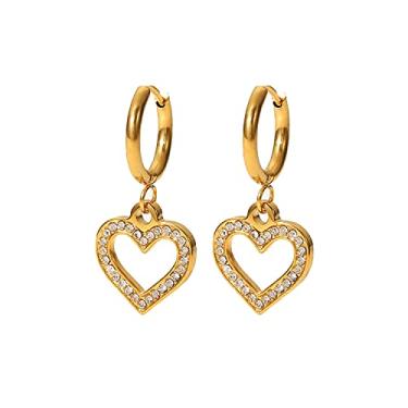 Imagem de LLYANZ Colar e brincos de coração de strass completo de aço inoxidável para joias de casal, Aço inoxidável, na gem