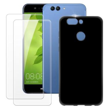 Imagem de MILEGOO Capa para Huawei Nova 2 Plus + 2 peças protetoras de tela de vidro temperado, capa ultrafina de silicone TPU macio à prova de choque para Huawei Nova 2 Plus (5,5 polegadas) preta