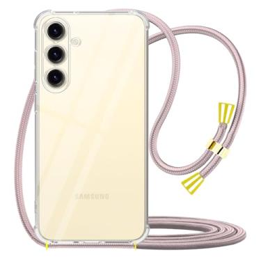Imagem de YESPURE Capa transversal para Samsung Galaxy S24 alça de cordão de pescoço para mulheres meninas transparente TPU Cornors bumper à prova de choque capa protetora para S24 - ouro rosa