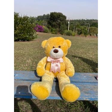 Imagem de Urso Pelúcia Grande 60cm Hipoalergênico (Doce de leite com laço rosa)