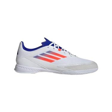 Imagem de adidas Tênis unissex adulto F50 League Indoor Soccer Cleats, Branco/vermelho solar/azul lúcido, 8.5 Women/7.5 Men