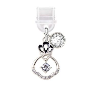 Imagem de ELISE & FONDA TP299 Tipo-C porta de carregamento USB antipoeira plugue cristal coroa rainha amor coração celular charme para Samsung/Huawei/OnePlus/Xiaomi/oppo telefones Android, approx.1.6 cm (L) x