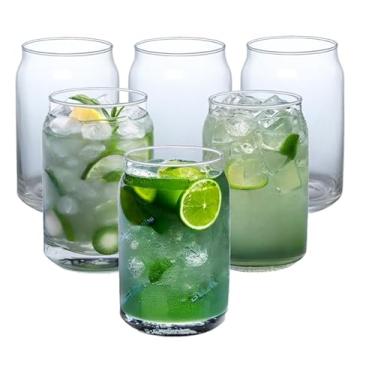 Imagem de Jogo 6 Copos Formato Lata Drinks 420ml Em Vidro Mix Bebidas