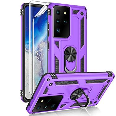Imagem de Androgate Capa para Samsung Galaxy S21 Ultra 5G com protetores de tela HD, suporte de anel de metal de nível militar com suporte de 4,5 m, capa à prova de choque testada contra quedas para Samsung