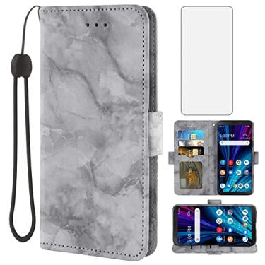 Imagem de Asuwish Capa de telefone para Alcatel TCL A3X A600DL com protetor de tela de vidro temperado e capa carteira de mármore flip porta-cartões suporte acessórios para celular TCLA3X TLC AX3 600DL 15.2 cm