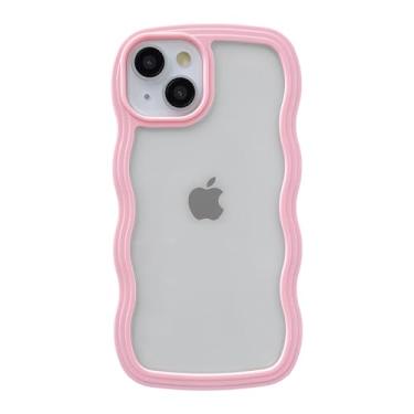 Imagem de Caseative Capa para iPhone 13, linda capa de telefone macia à prova de choque com moldura ondulada cacheada (rosa)